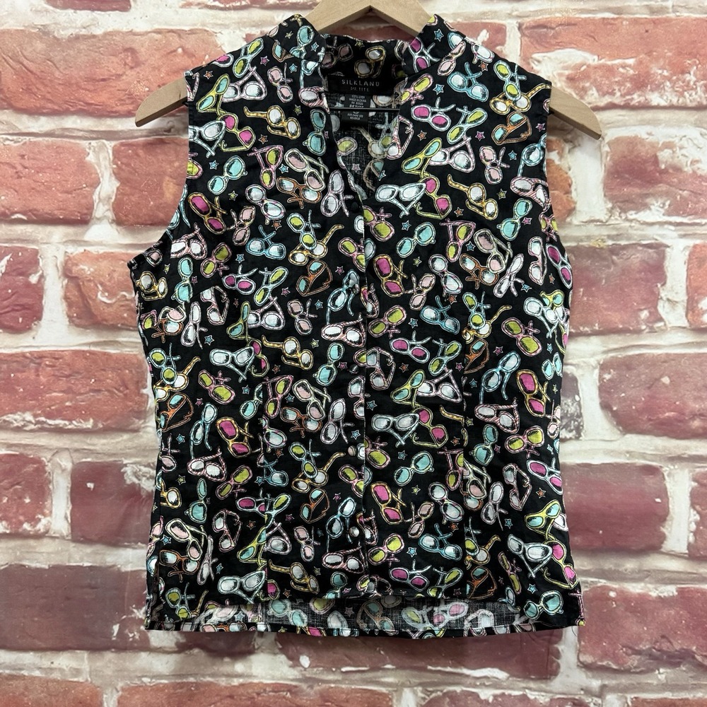 Silkland Top Women's Medium Petite Multicolor Sunglasses Eyeglasses Stars Shirt